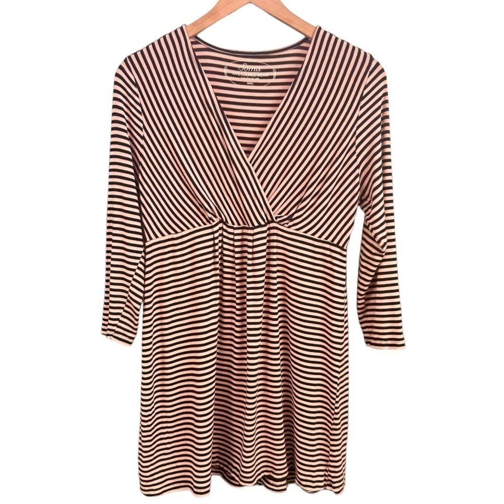 Soma Soft Jersey Surplice Tunic Pin Stripe Boudoir Pink V-neck Size Small